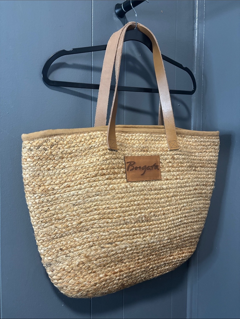 MGM BORGATA Natural Straw Tote with Leather Handles